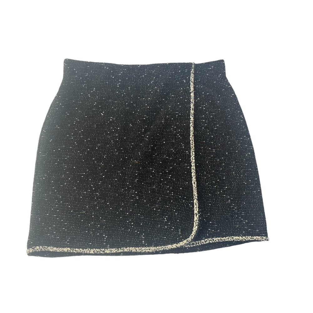 MAX STUDIO Large Black Ivory Tweed Short Faux Wrap Pullon Skirt #5741